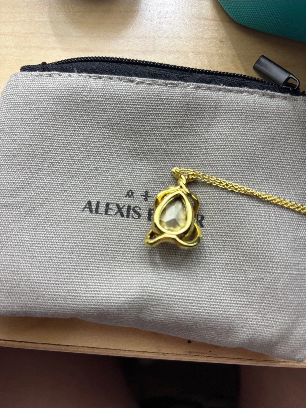 Alexis Bittar Gold Pendant Necklace with Pink Gemstone NWT